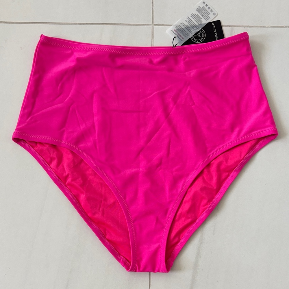 Relleciga Vibrant Pink High-Waisted Bikini Bottom. NEW with Tag